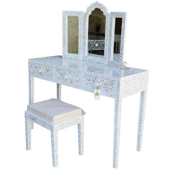 13 WDN MOTHER OF PEARL INLAY VANITY SET | HANDMADE LUXURY DRESSING TABLE