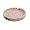 2 WDN BONE INLAY PINK ROUND SERVING TRAY SET | HANDMADE DECORATIVE TRAYS