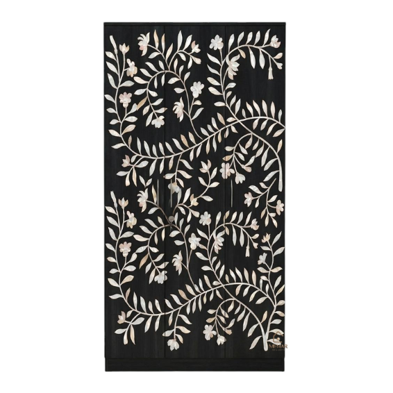 WDN HANDCRAFTED MOTHER OF PEARL INLAY FLORAL WARDROBE | LUXURY STORAGE CABINET