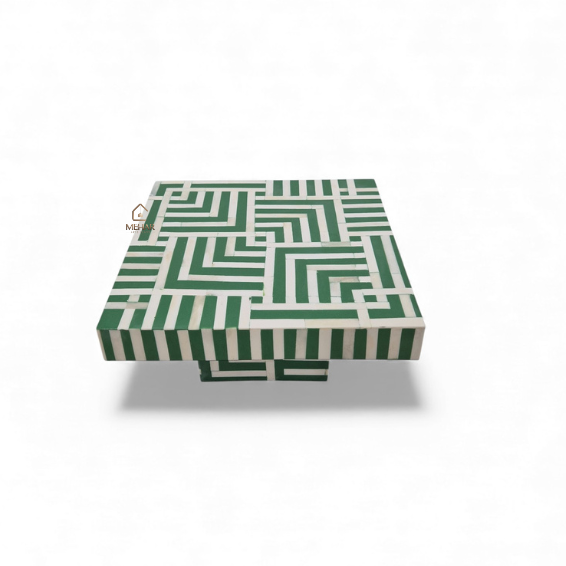 2 WDN BONE INLAY GREEN CAKE STAND | HANDMADE GEOMETRIC CAKE DISPLAY STAND