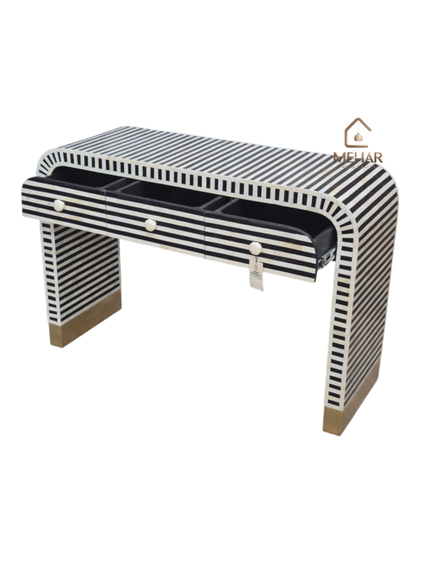 20251204_163549 WDN BONE INLAY CONSOLE TABLE 3 DRAWER IN BLACK FINISH