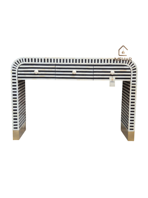 20251204_163746 WDN BONE INLAY CONSOLE TABLE 3 DRAWER IN BLACK FINISH