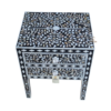 WDN MOTHER OF PEARL INLAY BEDSIDE TABLE - BLACK FLORAL NIGHTSTAND