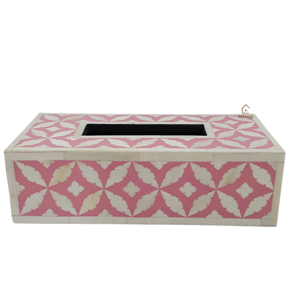 3 WDN BONE INLAY TISSUE BOX | HANDMADE PINK GEOMETRIC DECORATIVE COVER