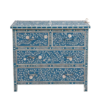 3 (2) WDN MOTHER OF PEARL INLAY FLORAL BLUE CHEST OF DRAWERS | HANDMADE STORAGE CABINET
