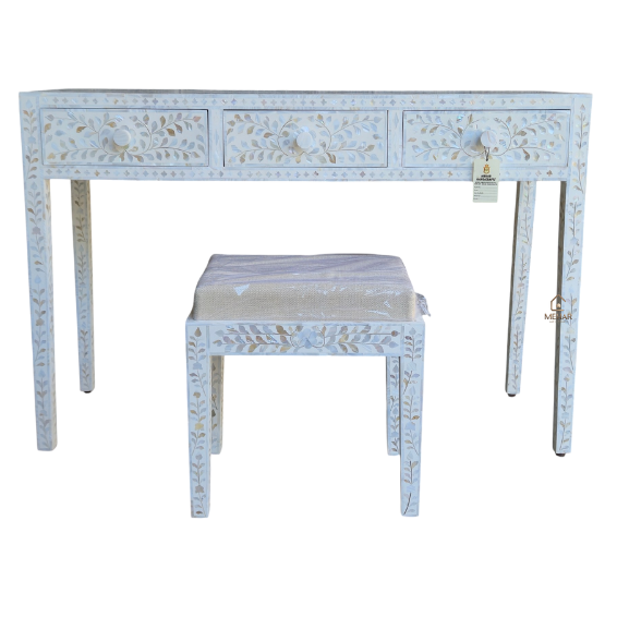 3 (2) WDN MOTHER OF PEARL INLAY VANITY SET | HANDMADE LUXURY DRESSING TABLE