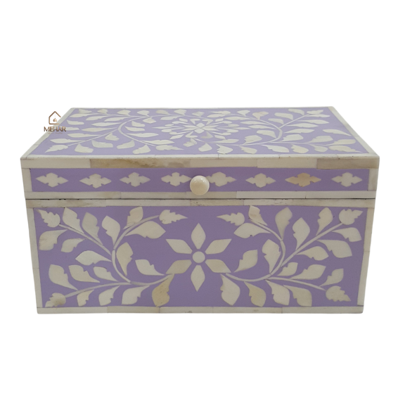 3 WDN BONE INLAY PURPLE JEWELLERY BOX | HANDMADE FLORAL JEWELRY STORAGE BOX