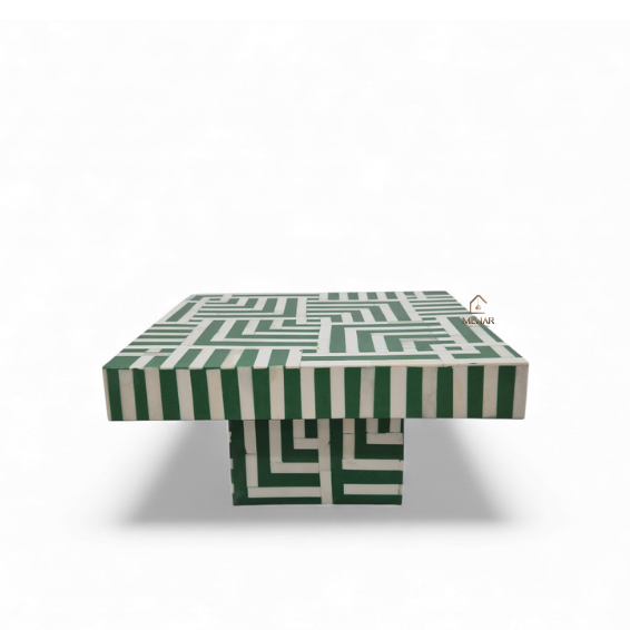 3 WDN BONE INLAY GREEN CAKE STAND | HANDMADE GEOMETRIC CAKE DISPLAY STAND
