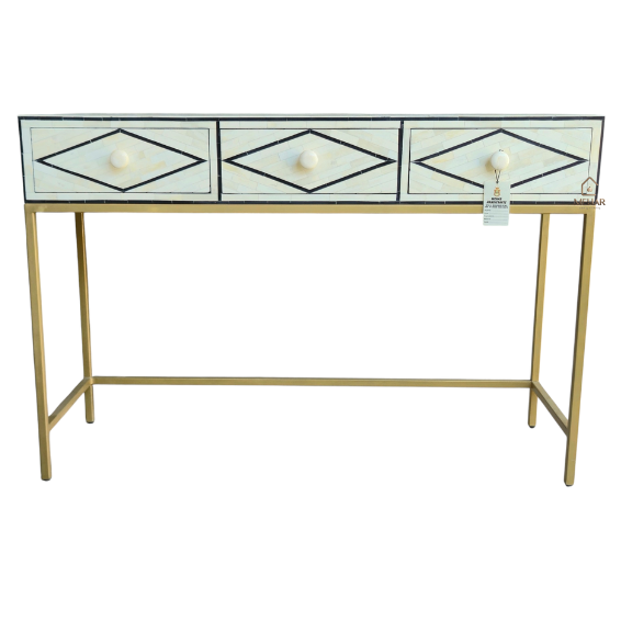3 WDN BONE INLAY CONCOLE TABLE WITH 3 DRAWERS | HANDMADE ENTRYWAY & HALLWAY CONSOLE