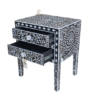WDN MOTHER OF PEARL INLAY BEDSIDE TABLE - BLACK FLORAL NIGHTSTAND