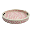4 WDN BONE INLAY PINK ROUND SERVING TRAY SET | HANDMADE DECORATIVE TRAYS