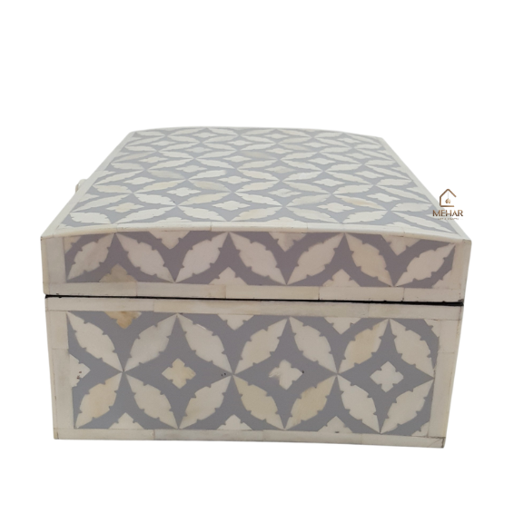 4 WDN BONE INLAY JEWELRY BOX | GREY & WHITE HANDMADE DECORATIVE STORAGE BOX