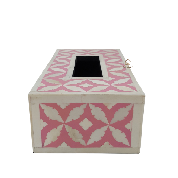 4 WDN BONE INLAY TISSUE BOX | HANDMADE PINK GEOMETRIC DECORATIVE COVER