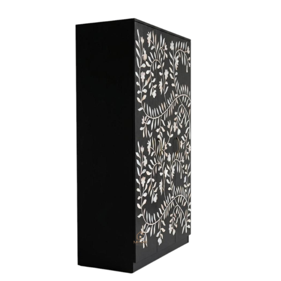 WDN HANDCRAFTED MOTHER OF PEARL INLAY FLORAL WARDROBE | LUXURY STORAGE CABINET