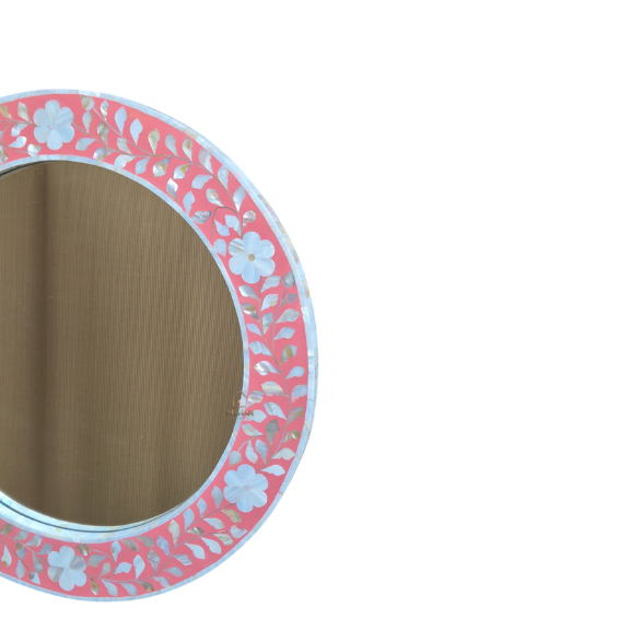 4 WDN MOTHER OF PEARL INLAY FLORAL WALL MIRROR FRAME | DECORATIVE ROUND MIRROR