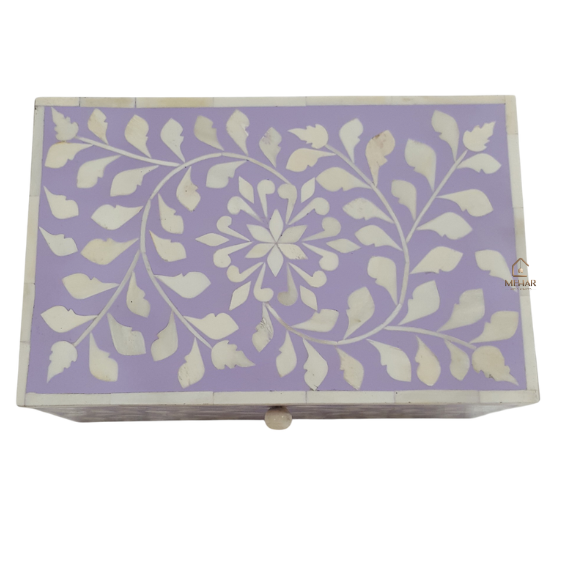 4 WDN BONE INLAY PURPLE JEWELLERY BOX | HANDMADE FLORAL JEWELRY STORAGE BOX