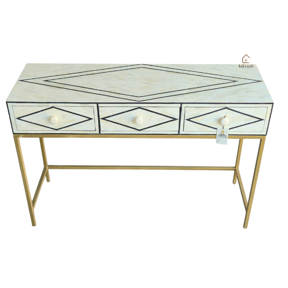 4 WDN BONE INLAY CONCOLE TABLE WITH 3 DRAWERS | HANDMADE ENTRYWAY & HALLWAY CONSOLE