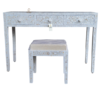 5 WDN MOTHER OF PEARL INLAY FLORAL GREY VANITY SET WITH MIRROR & STOOL | DRESSING TABLE