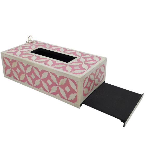 5 WDN BONE INLAY TISSUE BOX | HANDMADE PINK GEOMETRIC DECORATIVE COVER