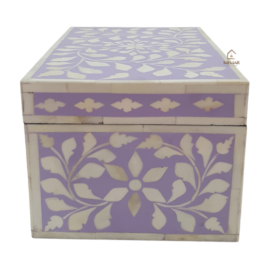 5 WDN BONE INLAY PURPLE JEWELLERY BOX | HANDMADE FLORAL JEWELRY STORAGE BOX