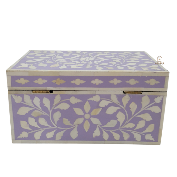 6 (2) WDN BONE INLAY PURPLE JEWELLERY BOX | HANDMADE FLORAL JEWELRY STORAGE BOX