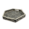 6 (3) WDN BLACK BONE INLAY SERVING TRAY SET OF 2 | HANDMADE FLORAL HEXAGON TRAYS
