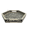 7 WDN BLACK BONE INLAY SERVING TRAY SET OF 2 | HANDMADE FLORAL HEXAGON TRAYS