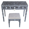 7 WDN BLACK MOTHER OF PEARL INLAY FLORAL VANITY SET | HANDMADE DRESSING TABLE