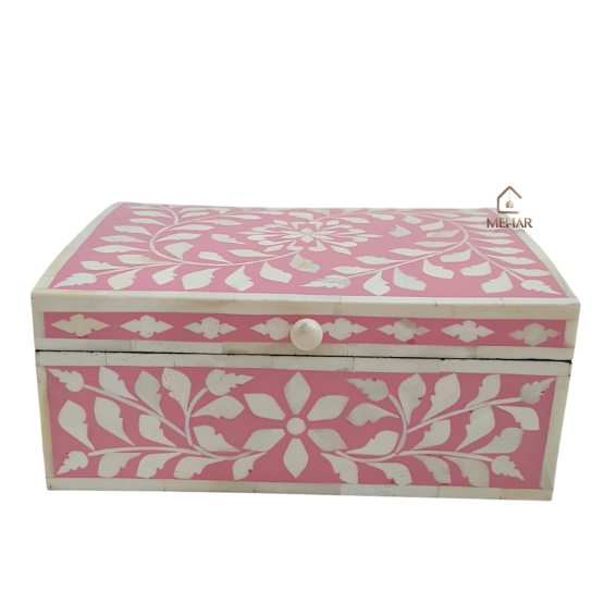 7 WDN BONE INLAY KEEPSAKE BOX | HANDMADE FLORAL STORAGE BOX
