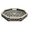 7 WDN BONE INLAY FLORAL SERVING TRAY SET | HANDMADE BLACK & WHITE TRAYS
