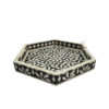 8 WDN BLACK BONE INLAY SERVING TRAY SET OF 2 | HANDMADE FLORAL HEXAGON TRAYS