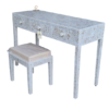 9 WDN MOTHER OF PEARL INLAY FLORAL GREY VANITY SET WITH MIRROR & STOOL | DRESSING TABLE