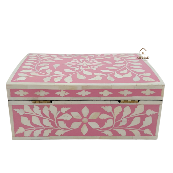 9 (2) WDN BONE INLAY KEEPSAKE BOX | HANDMADE FLORAL STORAGE BOX