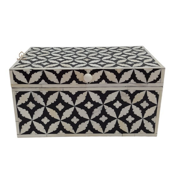 9 WDN BLACK BONE INLAY JEWELRY BOX | HANDMADE GEOMETRIC JEWELRY STORAGE KEEPSAKE BOX
