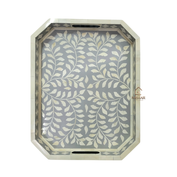 9 WDN GREY BONE INLAY SERVING TRAY SET | HANDMADE DECORATIVE TRAYS