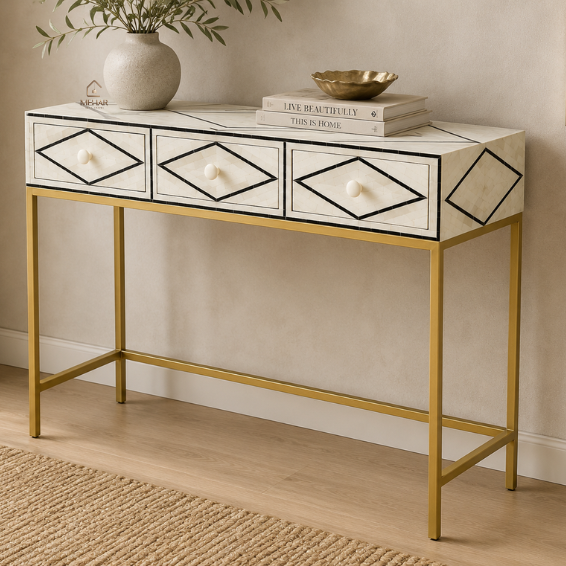 Untitled design (2) WDN BONE INLAY CONCOLE TABLE WITH 3 DRAWERS | HANDMADE ENTRYWAY & HALLWAY CONSOLE